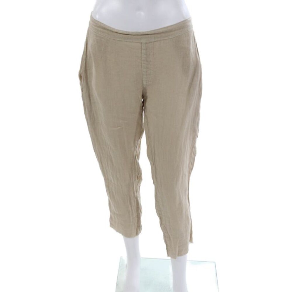 Jaga Women Cropped Linen Pants Beige Pull On Size 1